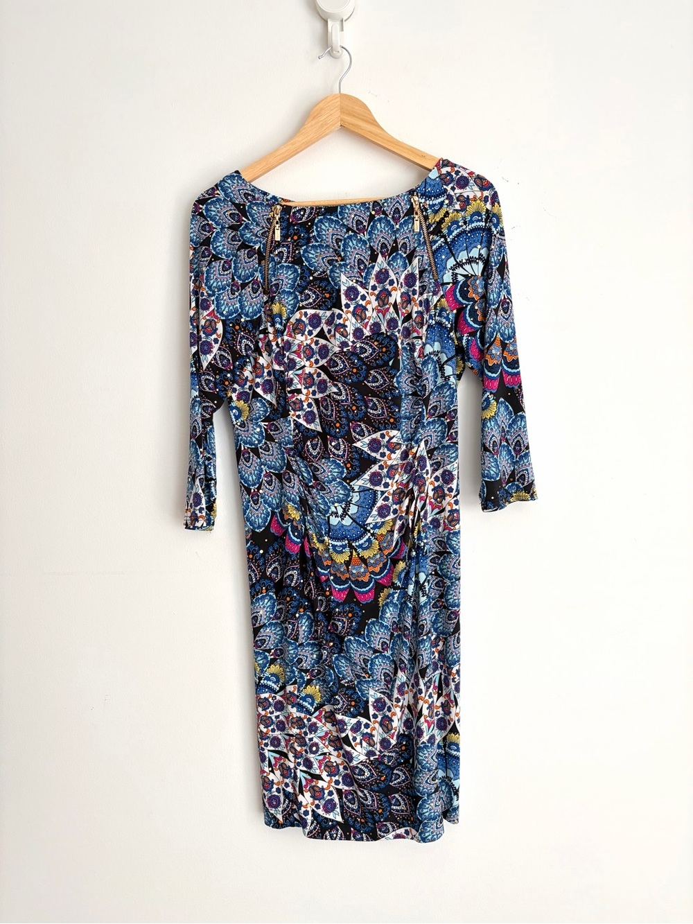 Joseph Ribkoff Peacock Mandala Sparkle Sheath Dress Boho Glam 12